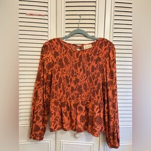 Universal Thread Orange and Brown Textured Blouse